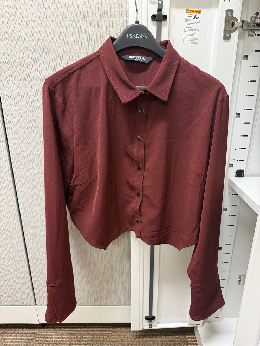 🖤 Disturbia Women's Burgundy Button-Front Cropped Shirt 14 Perfect! 🖤